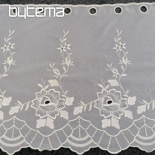 Záclona na vitrážku - voálová s výšivkou květy