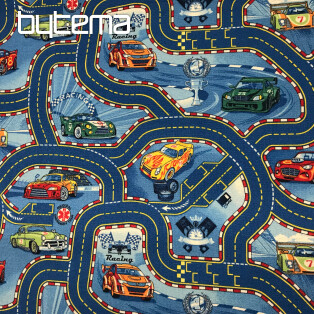 Dětský metrážový koberec RACERS 77 Modrý