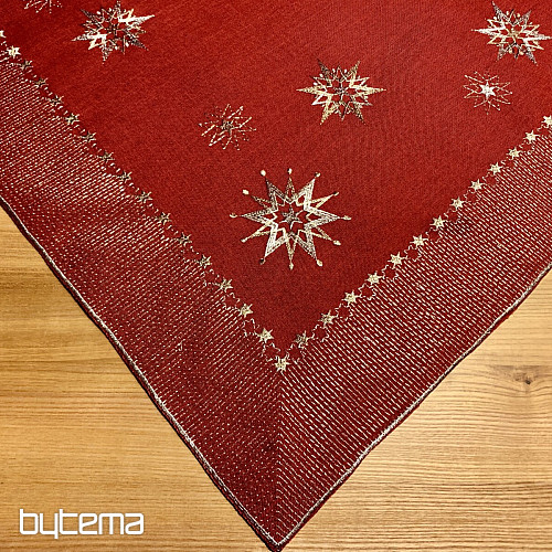 Vyšívaný vánoční ubrus tmavě červený 1