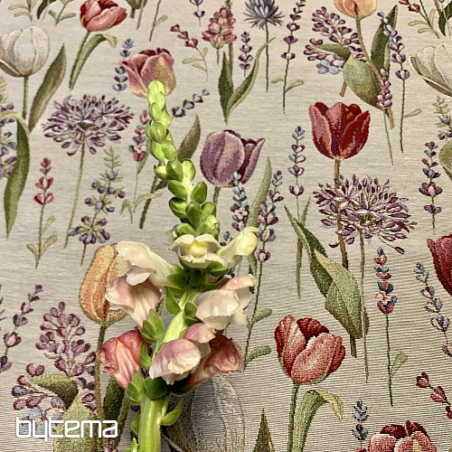 Gobelínový ubrus, šál Jaro-tulipány