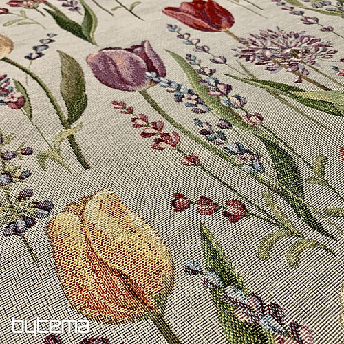 Gobelínový ubrus, šál Jaro-tulipány