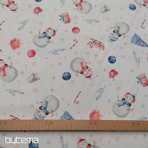 Vánoční dekorační látka SNĚHULÁCI