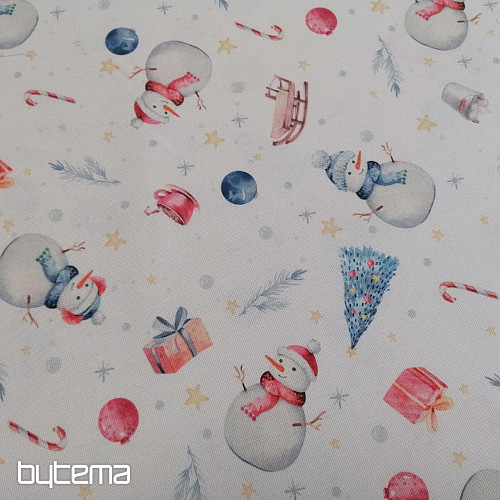 Vánoční dekorační látka SNĚHULÁCI