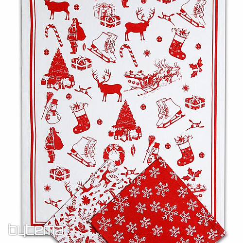 Utěrky v plátěné tašce - ZIMNÍ VÁNOČNÍ VZOR