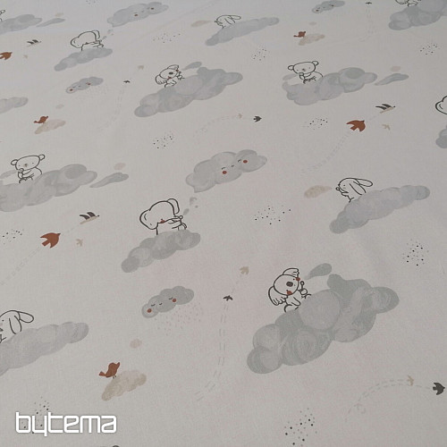 Bavlněná látka Zvířátka na obláčku - bílé