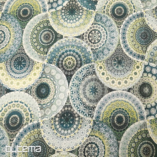 Dekorační látka MANDALA modro zelená