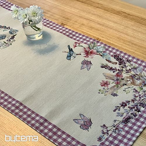 Gobelínový ubrus a šál VELIKONOČNÍ ČAS fialové káro