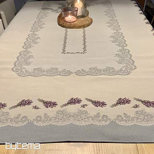 Gobelínový ubrus a šál LEVANDULE KRAJKA