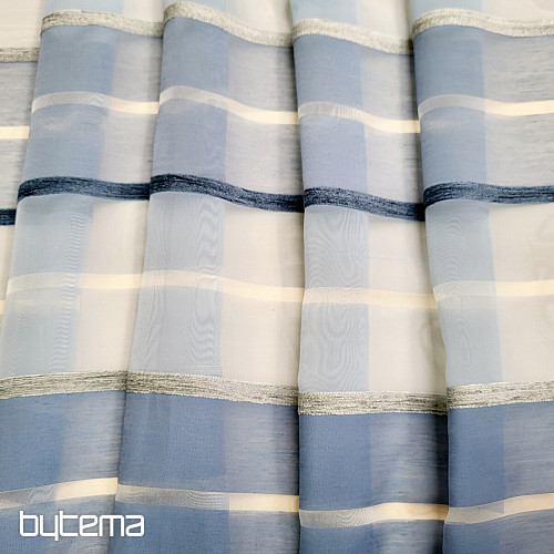 Voálová záclona MODRO BÍLÉ PRUHY