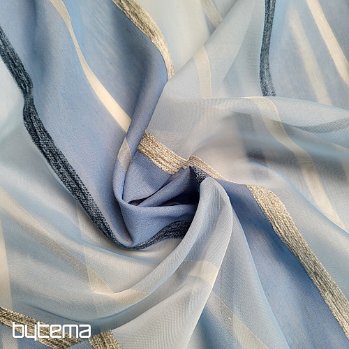 Voálová záclona MODRO BÍLÉ PRUHY