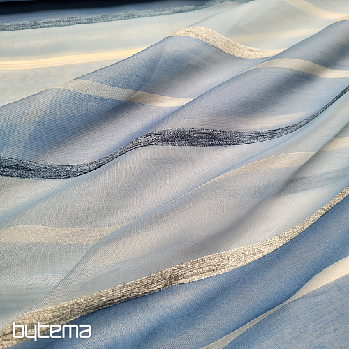 Voálová záclona MODRO BÍLÉ PRUHY