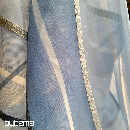 Voálová záclona MODRO BÍLÉ PRUHY