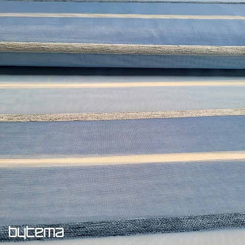 Voálová záclona MODRO BÍLÉ PRUHY