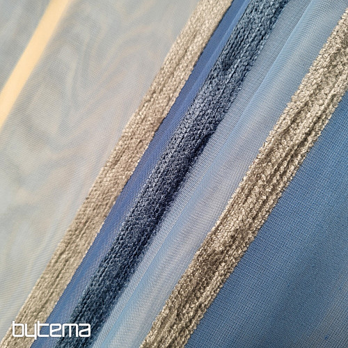 Voálová záclona MODRO BÍLÉ PRUHY