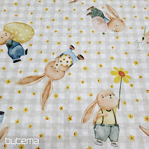 Dekorační látka ZAJÍČCI A KYTIČKY