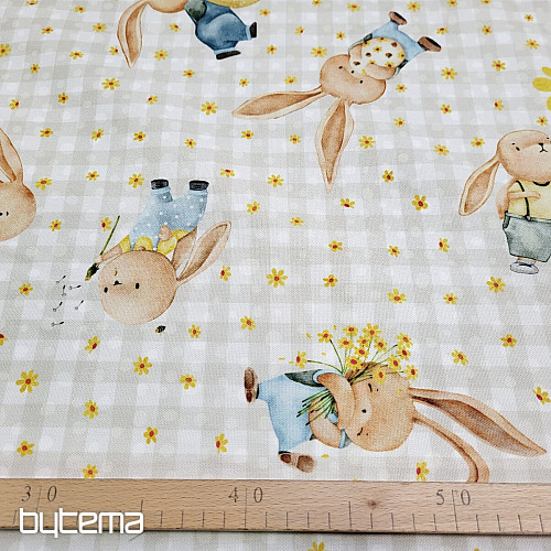 Dekorační látka ZAJÍČCI A KYTIČKY