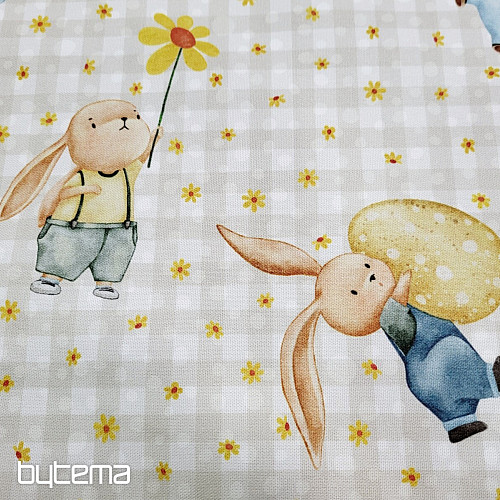 Dekorační látka ZAJÍČCI A KYTIČKY