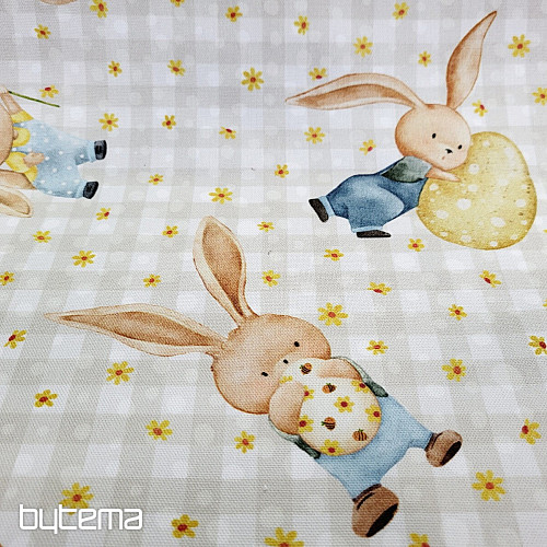 Dekorační látka ZAJÍČCI A KYTIČKY