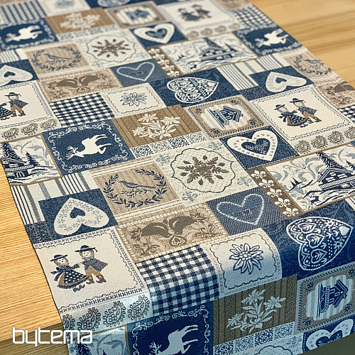 Gobelínový ubrus, šál PATCHWORK SRDCE modrý