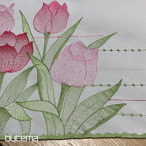 Vyšívaný ubrus a šál RŮŽOVÉ TULIPÁNY