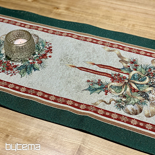 Gobelínový ubrus a šál PLANOUCÍ SVÍČKY zelený lem