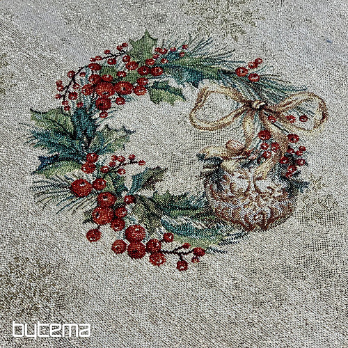 Gobelínový ubrus a šál PLANOUCÍ SVÍČKY zelený lem