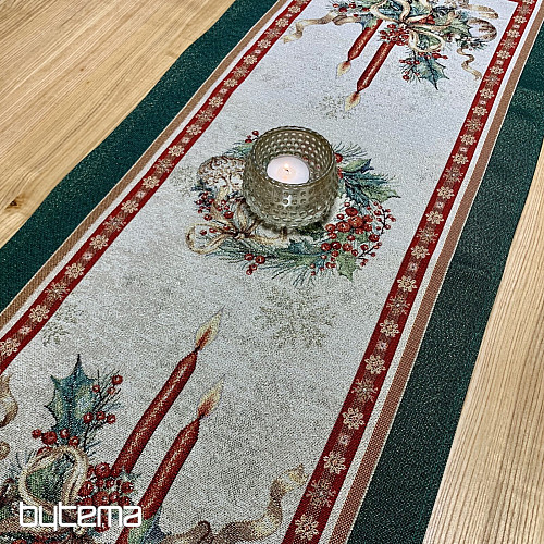 Gobelínový ubrus a šál PLANOUCÍ SVÍČKY zelený lem