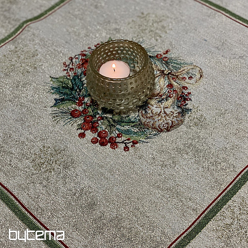 Gobelínový ubrus a šál PLANOUCÍ SVÍČKY zelený lem