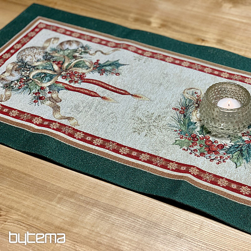 Gobelínový ubrus a šál PLANOUCÍ SVÍČKY zelený lem