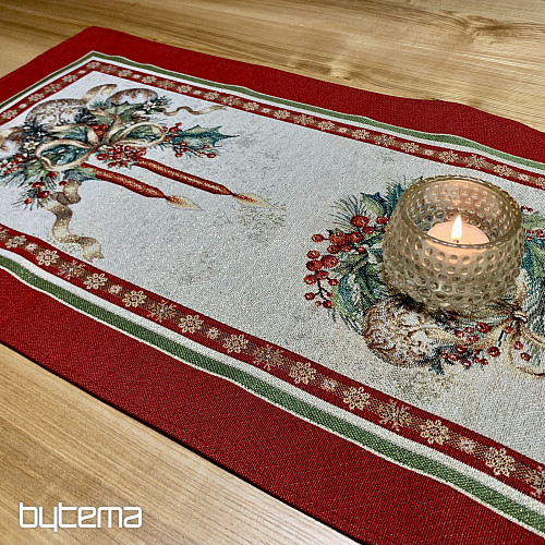 Gobelínový ubrus a šál PLANOUCÍ SVÍČKY červený lem