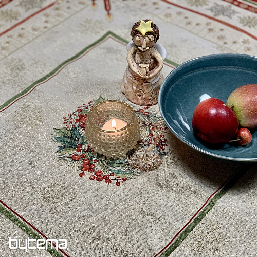 Gobelínový ubrus a šál PLANOUCÍ SVÍČKY červený lem