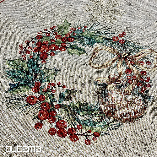 Gobelínový ubrus a šál PLANOUCÍ SVÍČKY červený lem