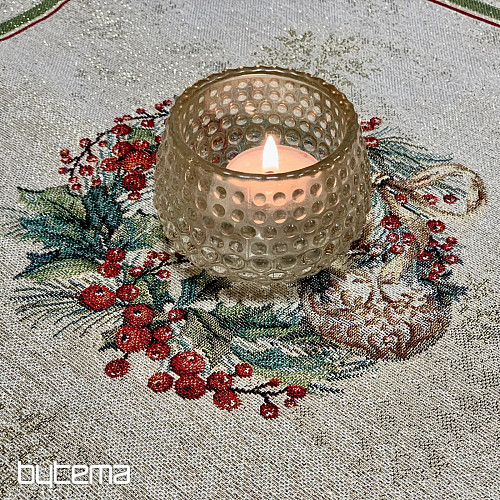 Gobelínový ubrus a šál PLANOUCÍ SVÍČKY červený lem