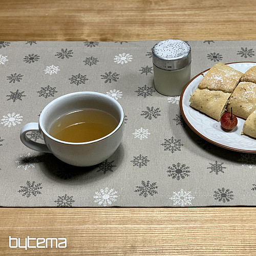 Vánoční ubrus a šál VLOČKY ŠEDO BÍLÉ