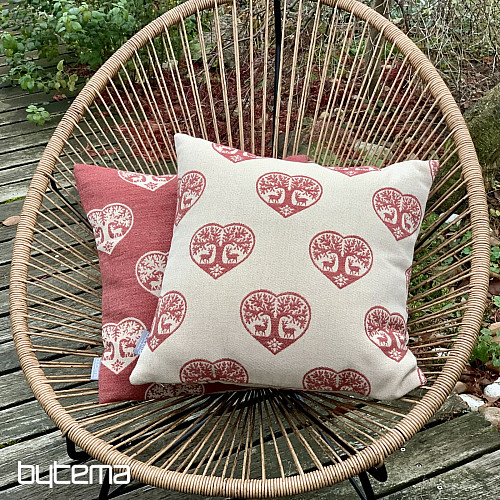 Luxusní dekorační povlak SRDCE S JELENY červený A