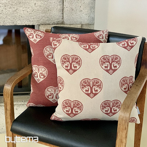 Luxusní dekorační povlak SRDCE S JELENY červený A