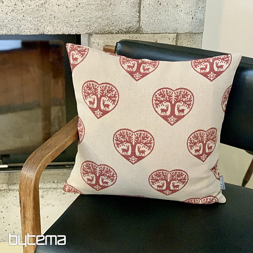 Luxusní dekorační povlak SRDCE S JELENY červený B