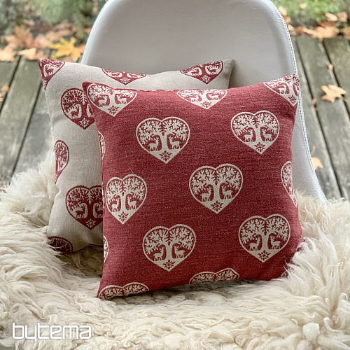 Luxusní dekorační povlak SRDCE S JELENY červený B