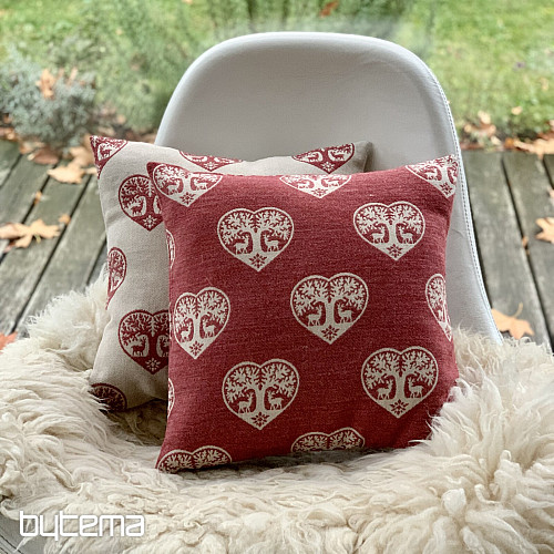 Luxusní dekorační povlak SRDCE S JELENY červený B