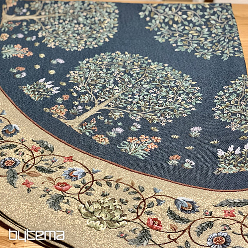 Gobelínový ubrus kulatý STROM ŠTĚSTÍ modrý