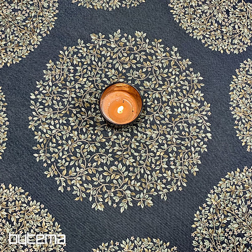 Gobelínový ubrus kulatý STROM ŠTĚSTÍ modrý