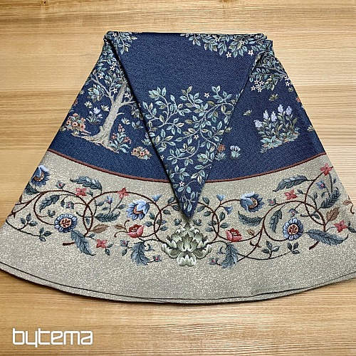 Gobelínový ubrus kulatý STROM ŠTĚSTÍ modrý