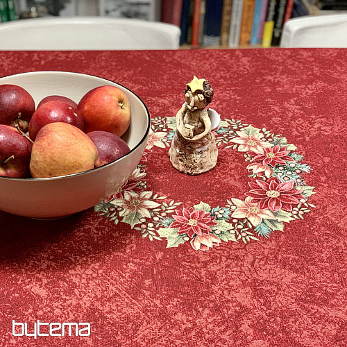 Gobelínový ubrus kulatý HVĚZDA ČERVENÁ