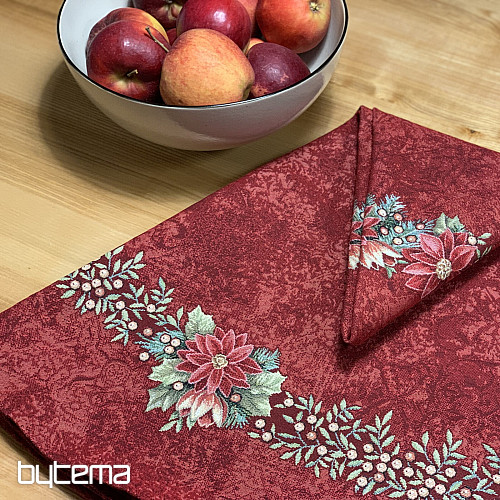 Gobelínový ubrus kulatý HVĚZDA ČERVENÁ