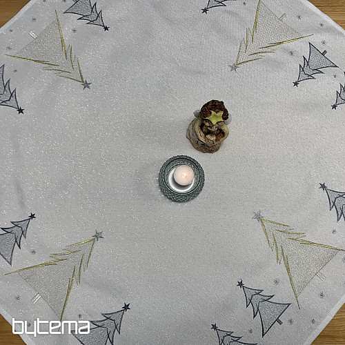 Vyšívaný ubrus a šál ŠEDO ZLATÉ STROMEČKY