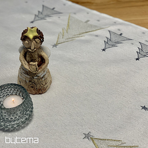 Vyšívaný ubrus a šál ŠEDO ZLATÉ STROMEČKY