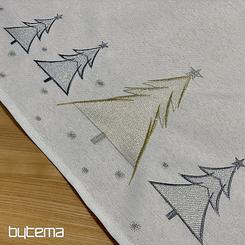 Vyšívaný ubrus a šál ŠEDO ZLATÉ STROMEČKY