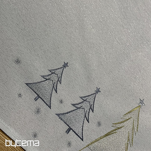 Vyšívaný ubrus a šál ŠEDO ZLATÉ STROMEČKY