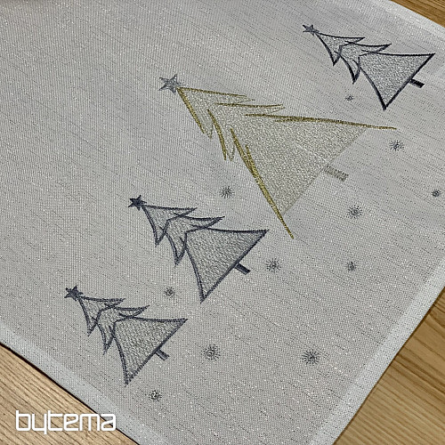 Vyšívaný ubrus a šál ŠEDO ZLATÉ STROMEČKY