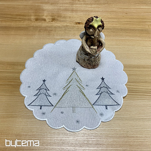 Vyšívaný ubrus a šál ŠEDO ZLATÉ STROMEČKY